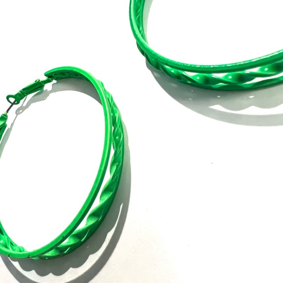 Green Hoop Earrings - Picture 6 of 8